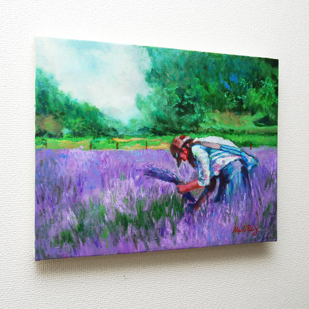 油絵 油彩 油彩画 絵 絵画【青空の下に咲くラベンダー】 油絵 油彩 油彩画 絵 絵画【青空の下に咲くラベンダー
