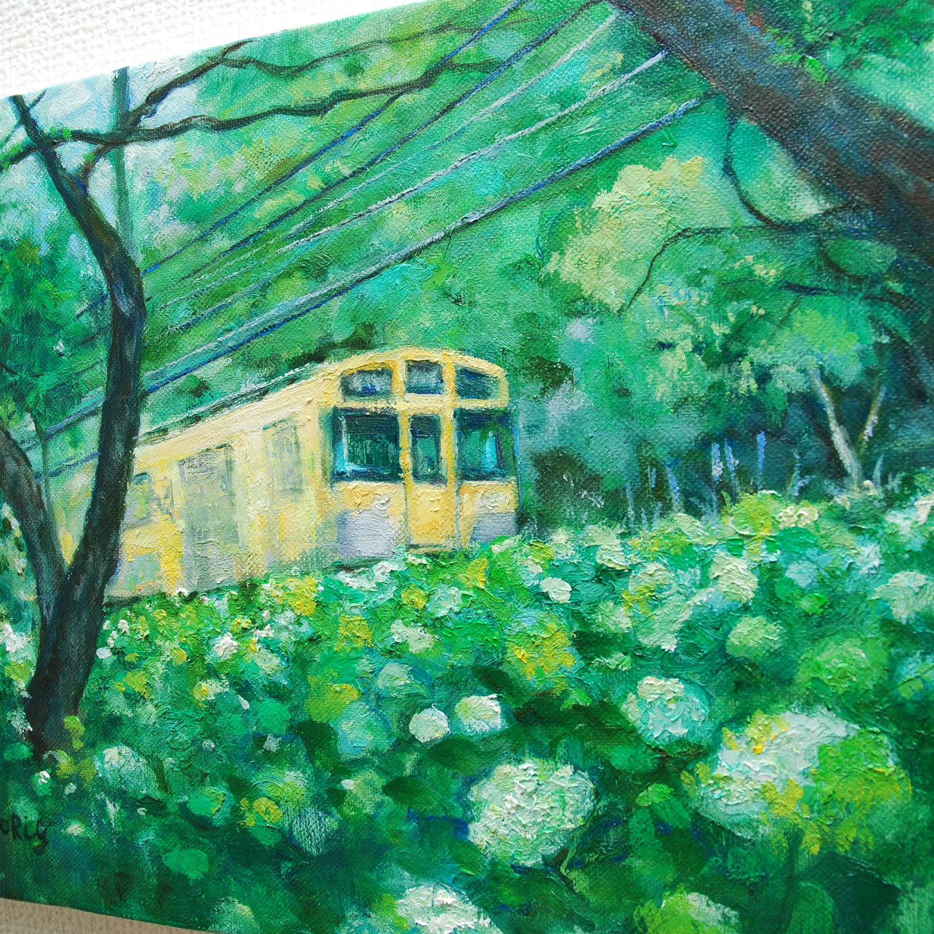 あじさいと電車（東村山、北山公園） by 山口ミドリ - 絵画販売・購入