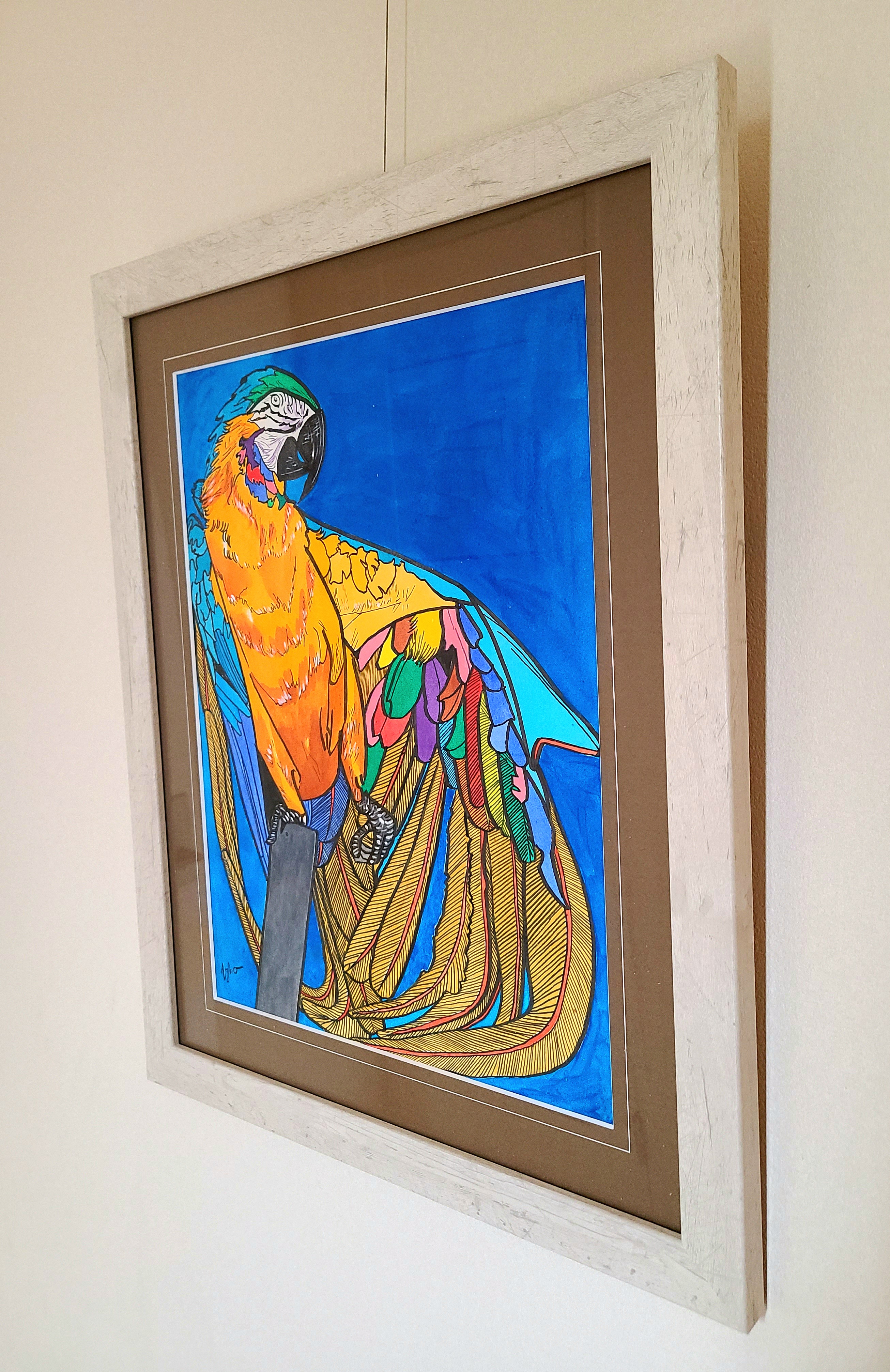 ブルーインコ by 線画家 もんでんゆうこ - 絵画販売・購入・レンタル