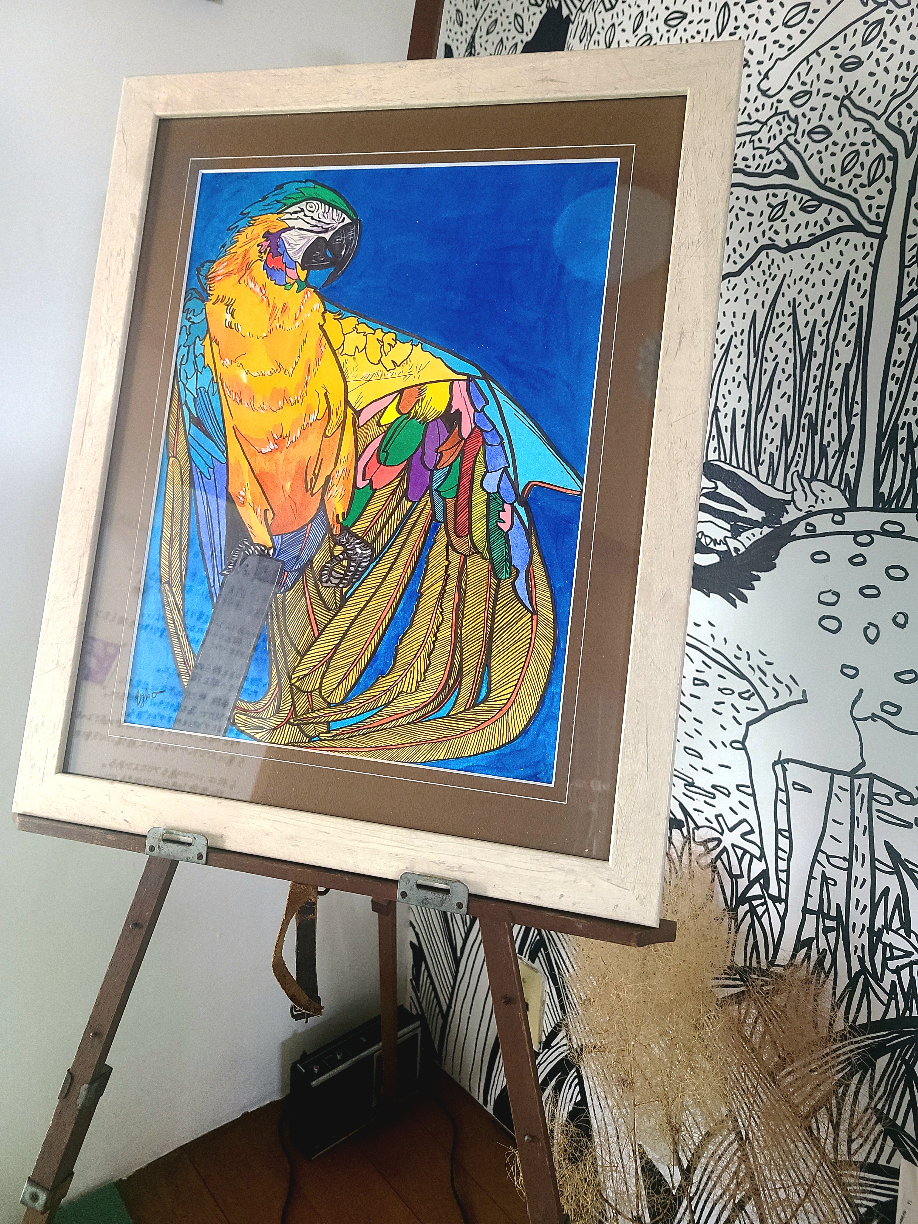 ブルーインコ by 線画家 もんでんゆうこ - 絵画販売・購入・レンタル