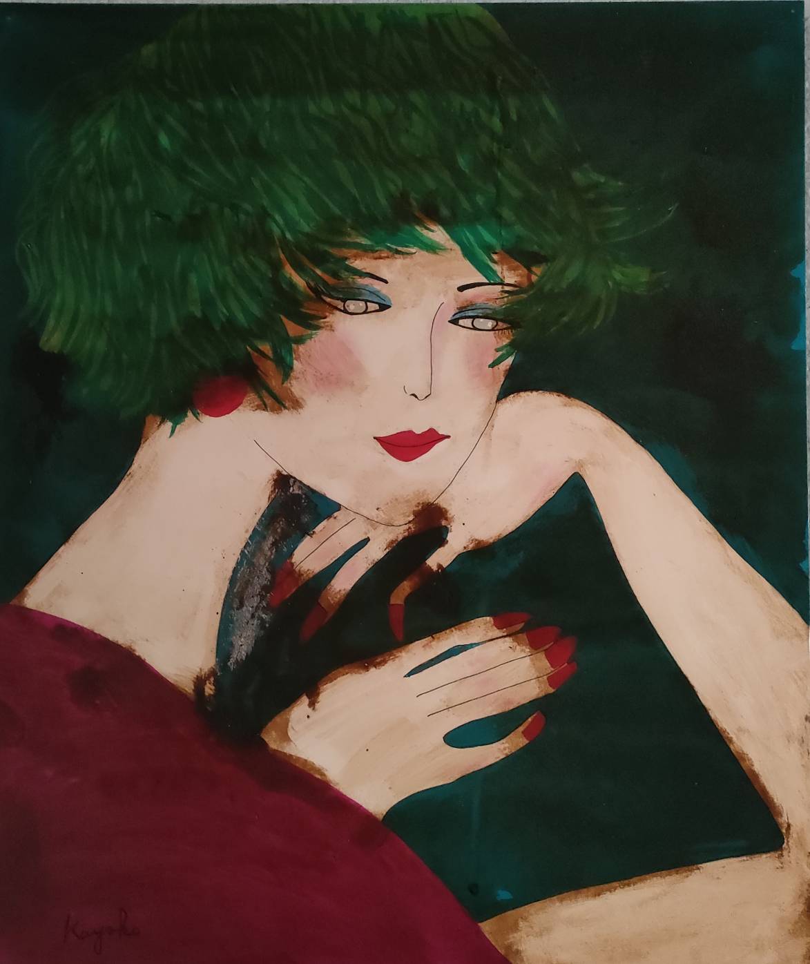 頬杖をつく女性 by 山口香代子 - 絵画販売・購入・レンタル（サブスク