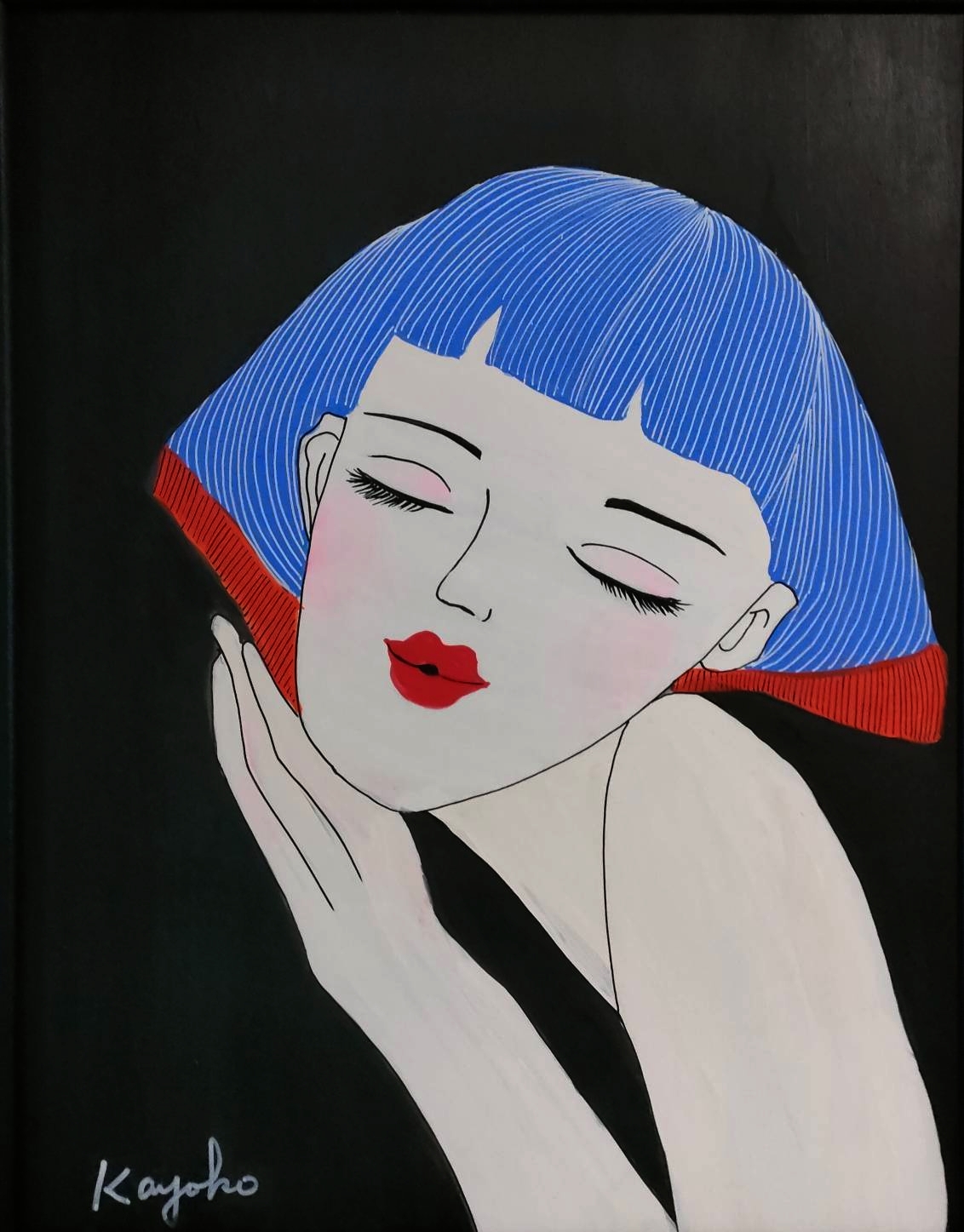 抽象画『鼻の赤い女』絵 現代美術 微笑む女性 by 山口香代子 - 絵画販売・購入・レンタル（サブスク