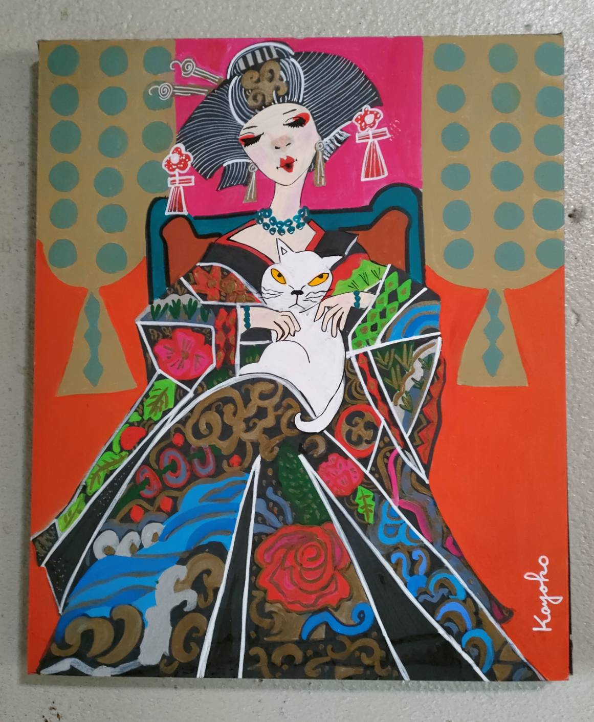 白い猫を抱く女性 by 山口香代子 - 絵画販売・購入・レンタル