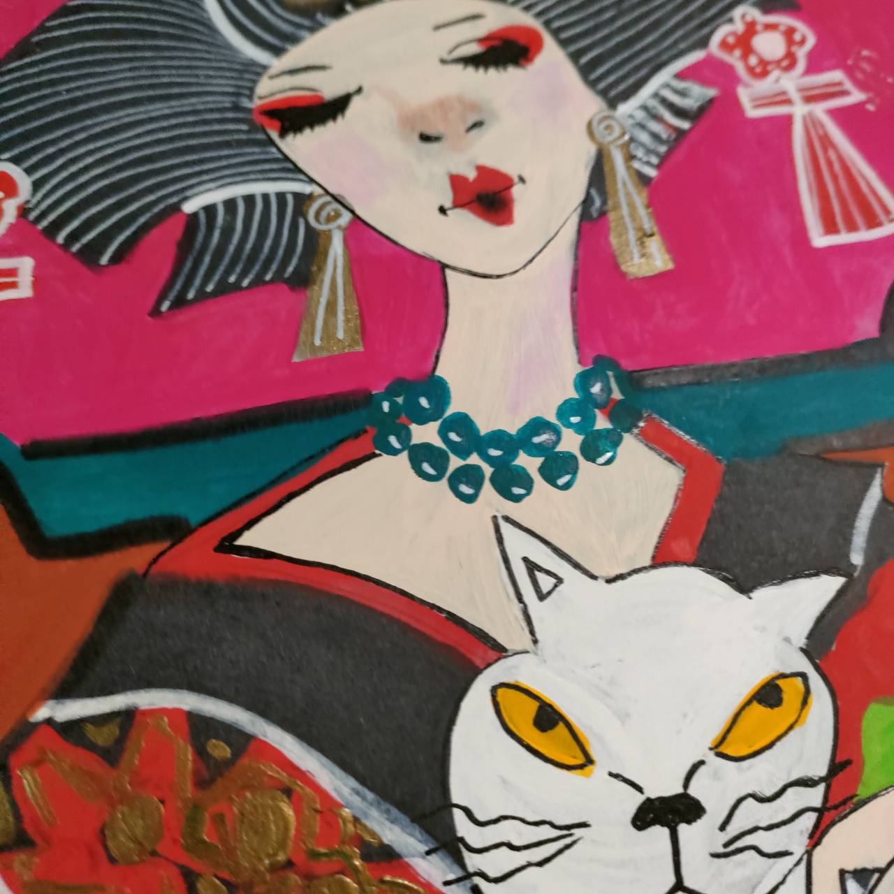白い猫を抱く女性 by 山口香代子 - 絵画販売・購入・レンタル