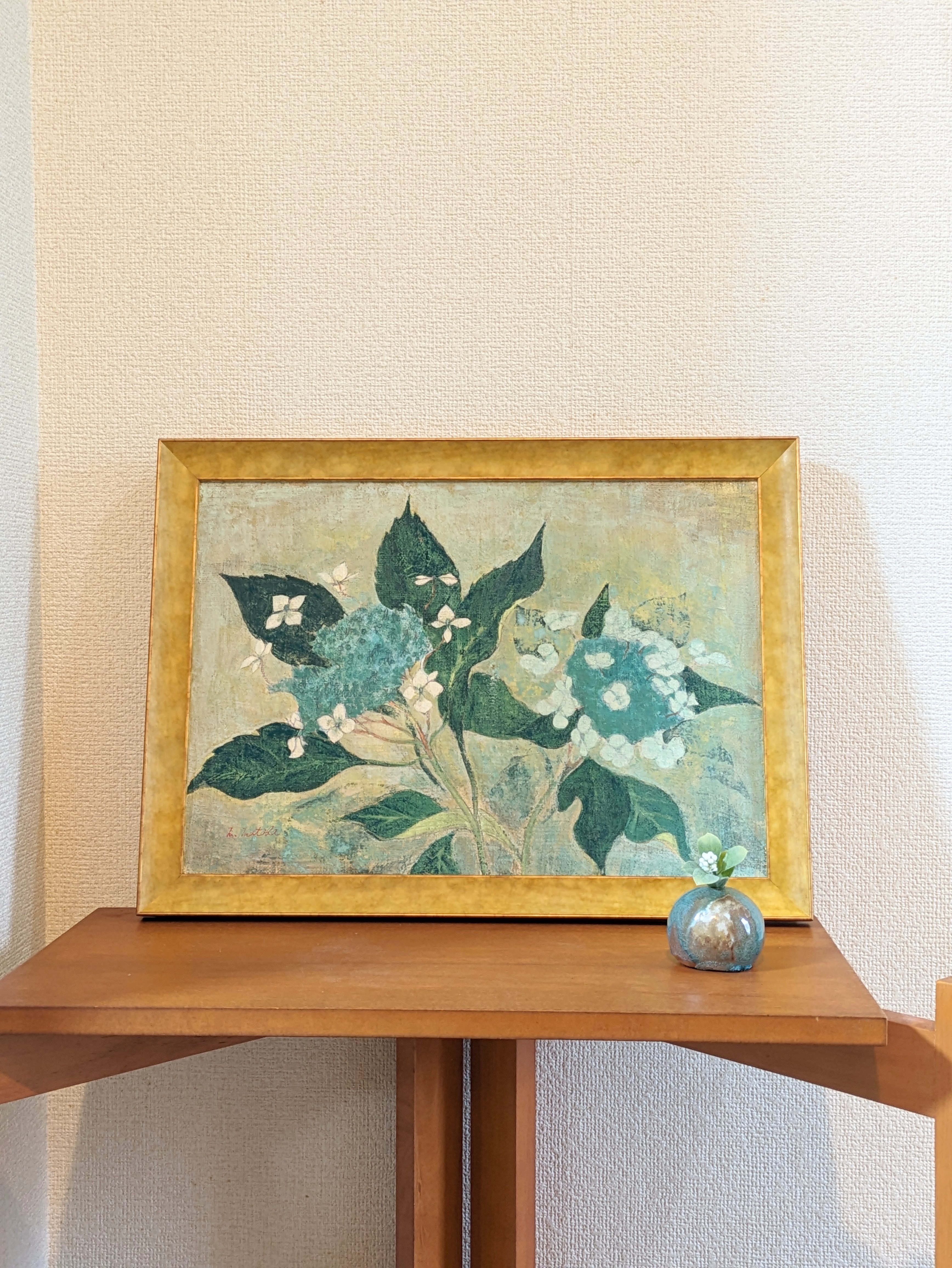 西洋あじさいの絵 🔼 ｢あじさい寺｣ 41×32cm 水彩画 1999年 . 6月に入り、アジサイ