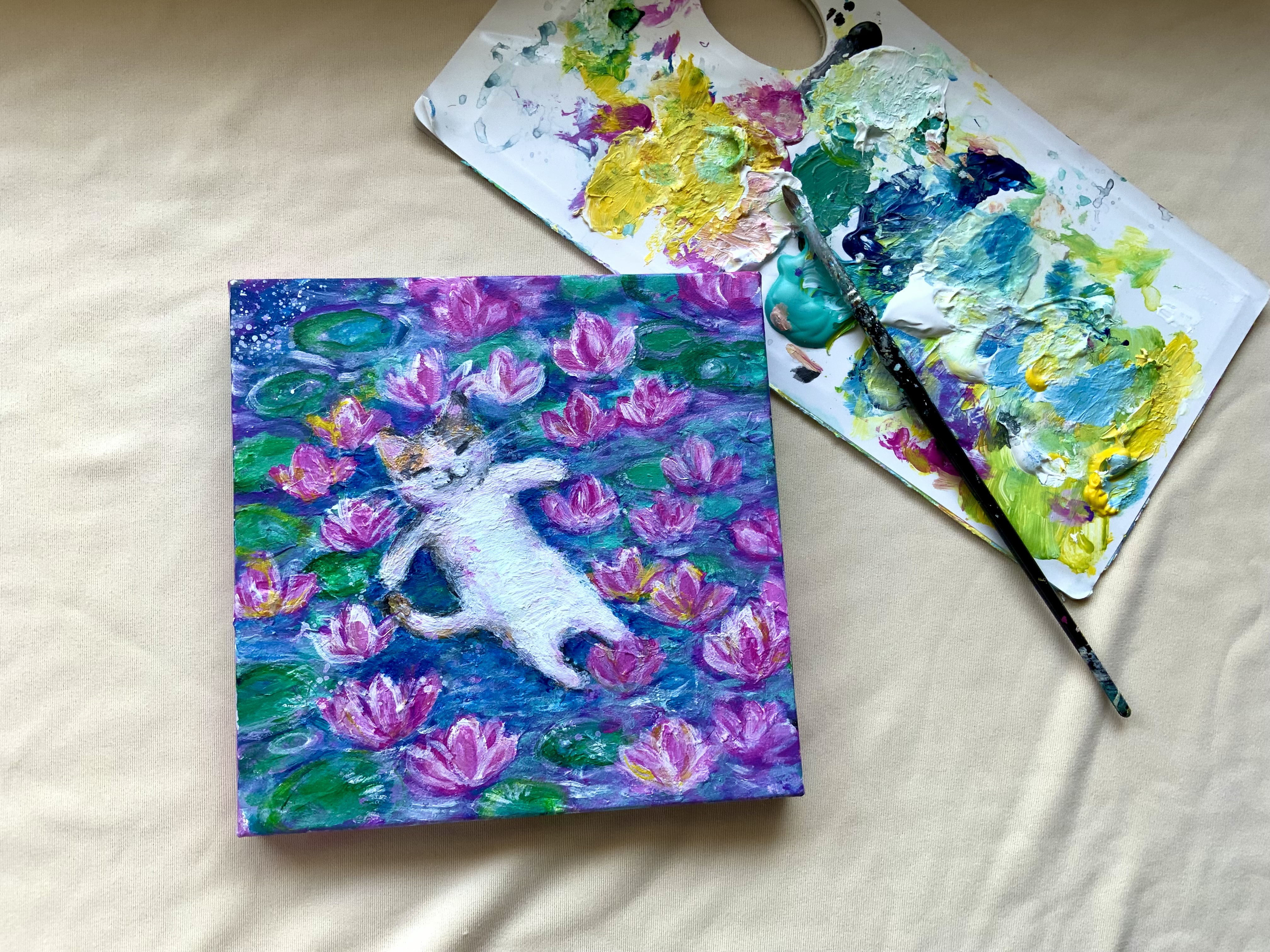 睡蓮と猫 by むらいさき - 絵画販売・購入・レンタル（サブスク