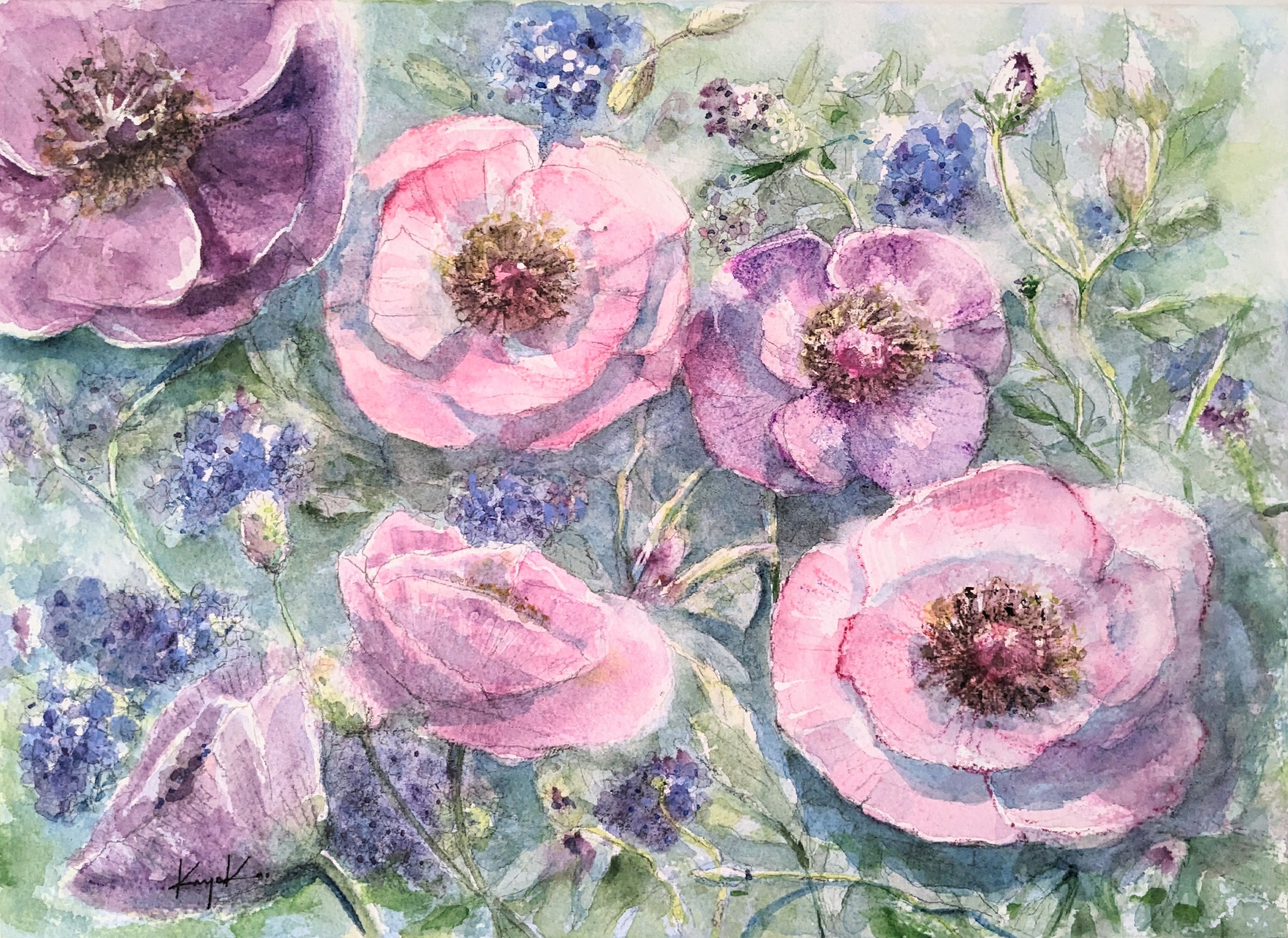 額の花・紫陽花青 by Kayoko Kurosaki - 絵画販売・購入・レンタル
