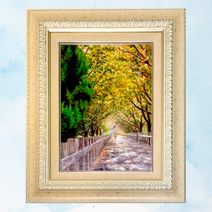 風景画「風の道」油彩画F4 額付き （アクリル面 ） by 福家佳則