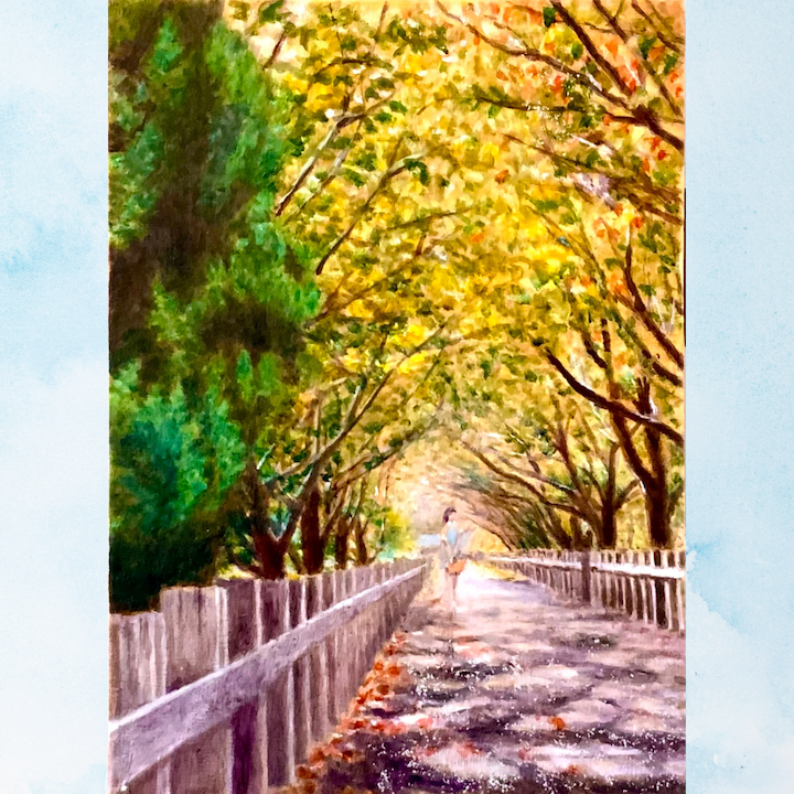 風景画「風の道」油彩画F4 額付き （アクリル面 ） by 福家佳則