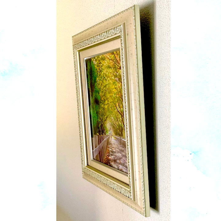 風景画「風の道」油彩画F4 額付き （アクリル面 ） by 福家佳則