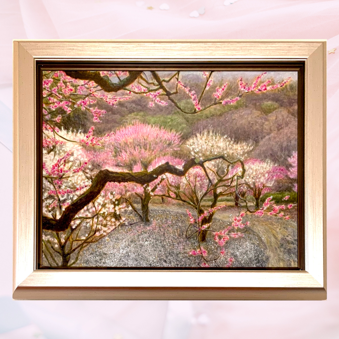 風景画「冬のパリの街角」油彩画 F4 額付き（アクリル面） by