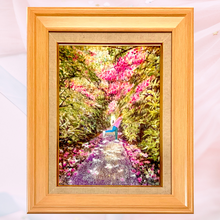 風景画「山に咲く赤椿」油彩画 SM/額付き by 福家佳則 / Fukei-ART