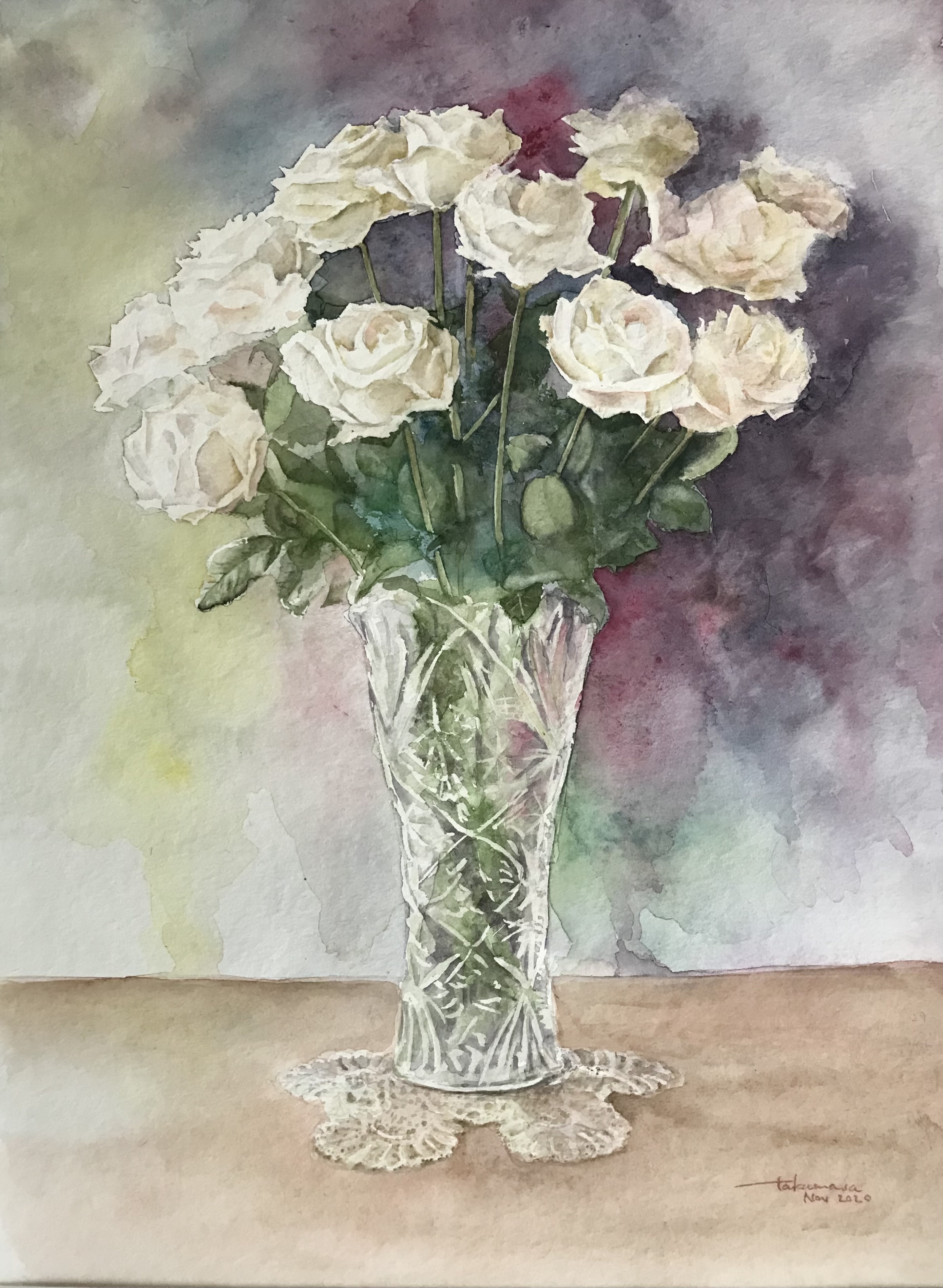 花瓶の白い薔薇 by taka - 絵画販売・購入・レンタル（サブスク
