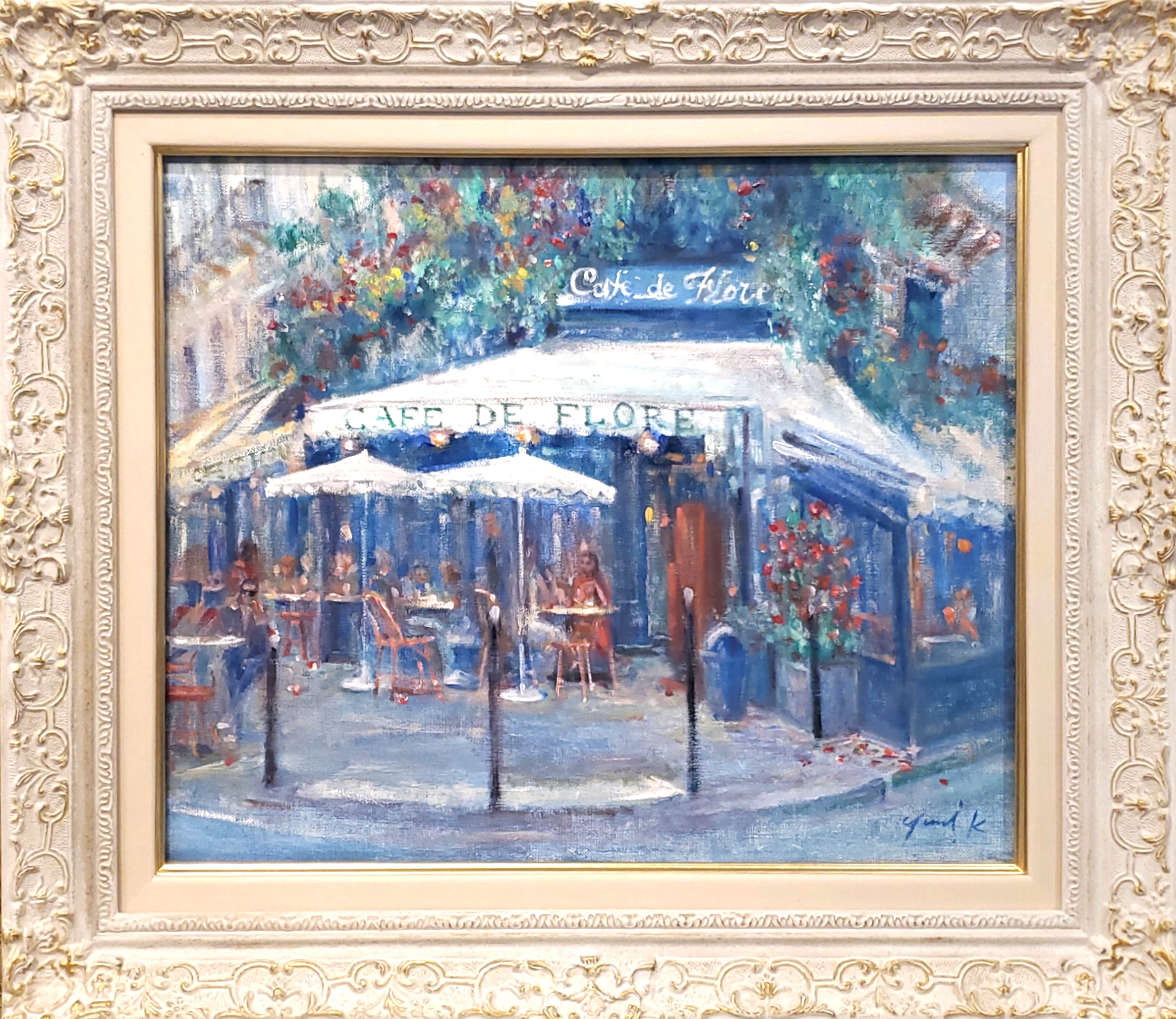 青と白のカフェテラス by 神之浦由美 - 絵画販売・購入・レンタル