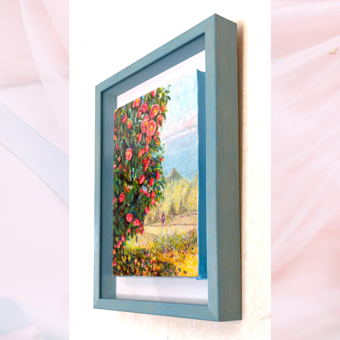 風景画「山に咲く赤椿」油彩画 SM/額付き by 福家佳則 - 絵画販売