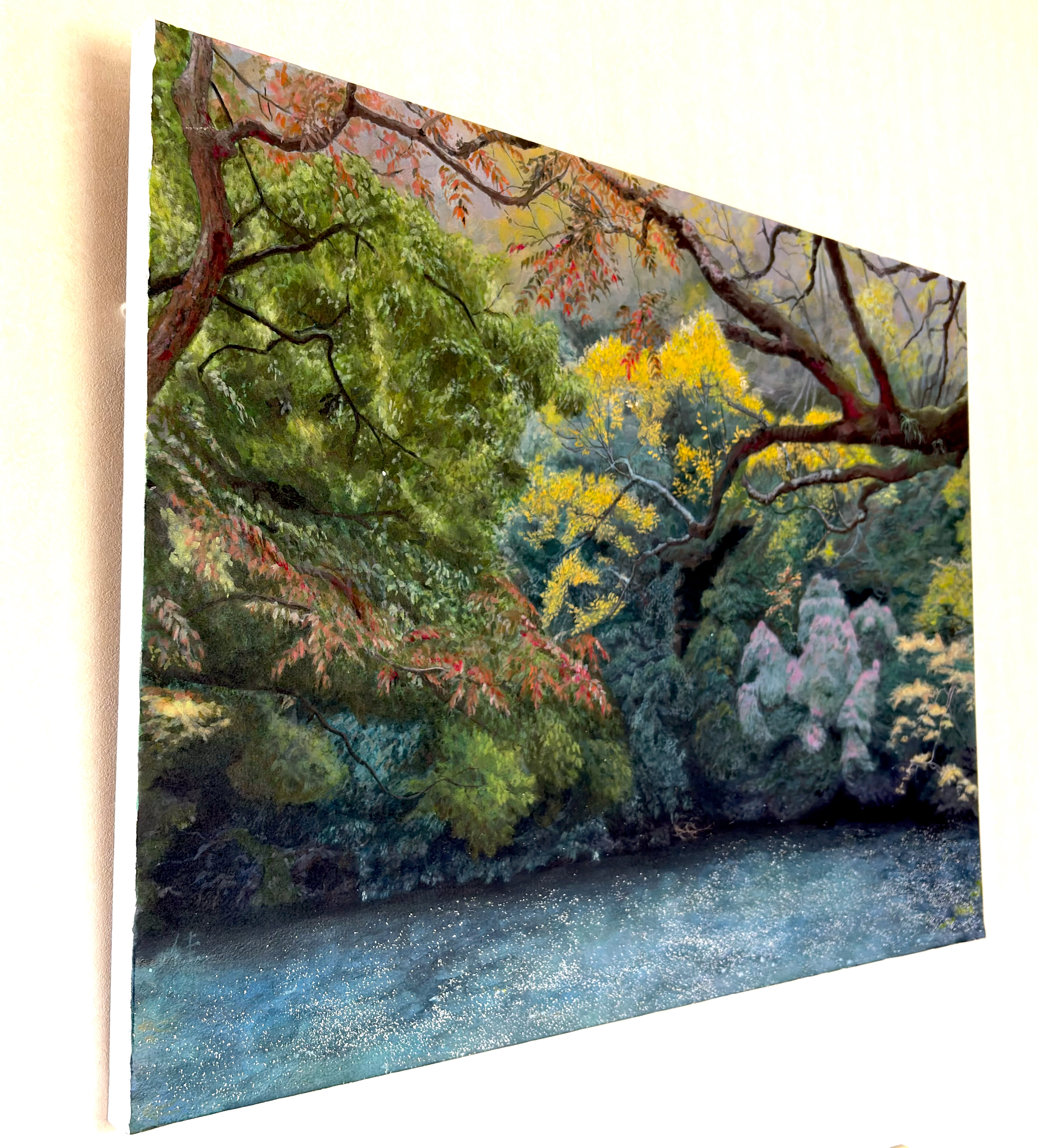 「真作」分部佳英「布引の山夏」風景画　油彩画　額装　サイン有り　F4号 真作」分部佳英「布引の山夏」風景画 油彩画 額装 サイン