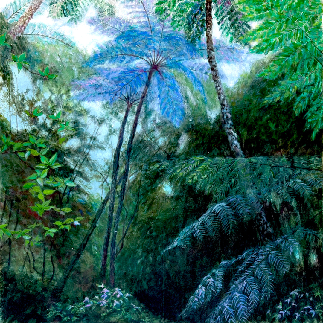 風景画「ヒカゲヘゴに覆われて」アクリル画 B2 額なし by 福家