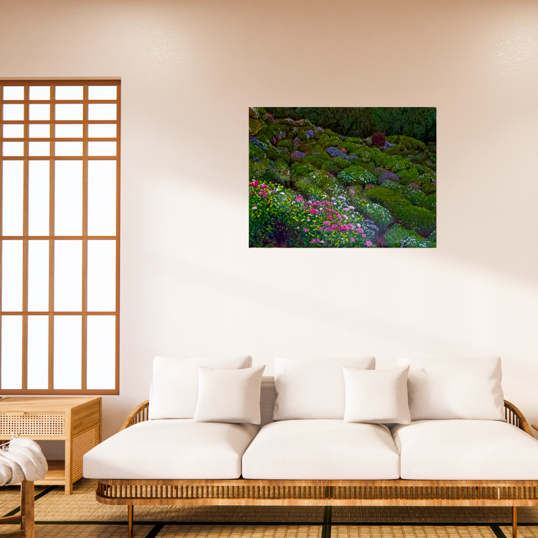 風景画「谷間に咲く紫陽花」アクリル画 B-2 額なし by 福家佳則