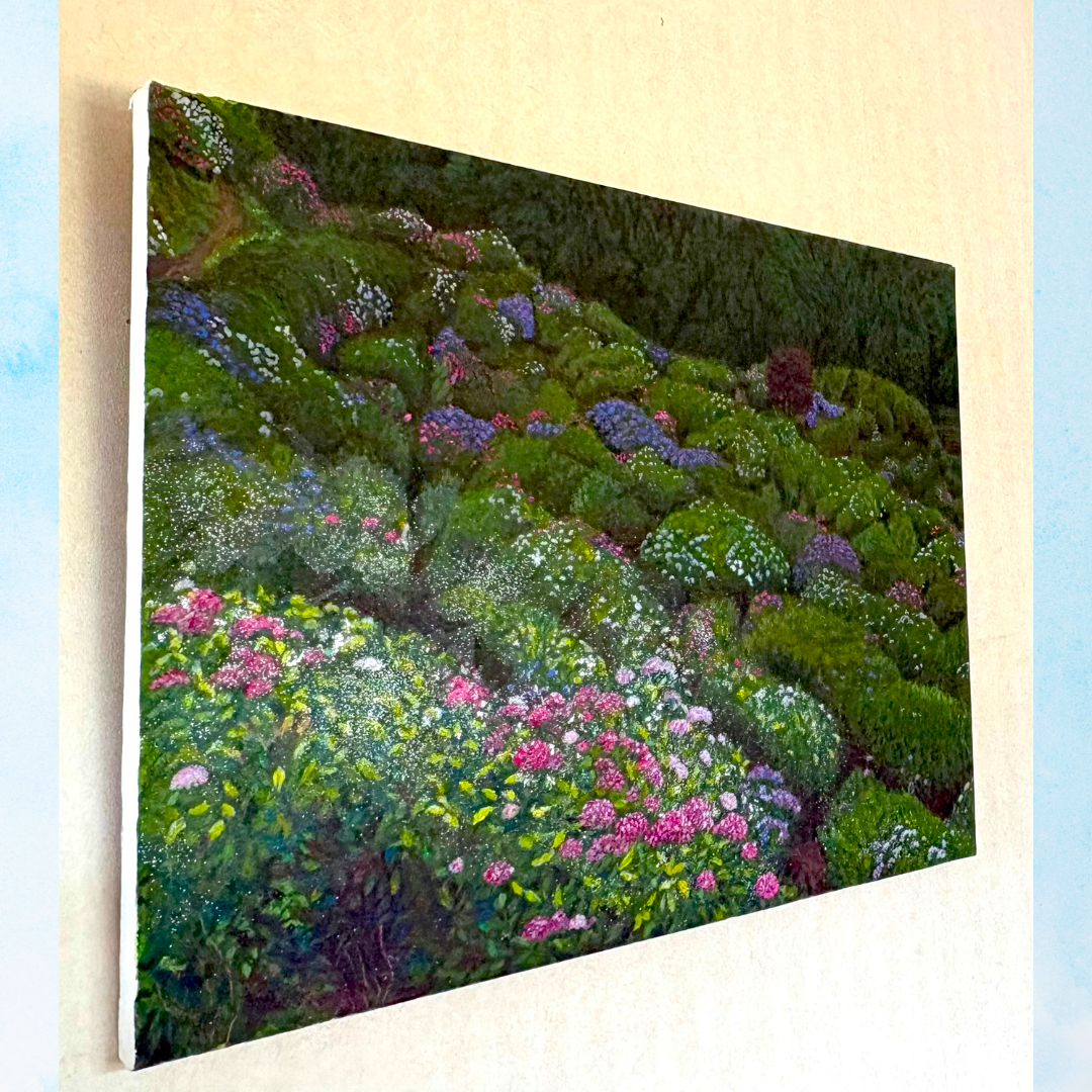 風景画「谷間に咲く紫陽花」アクリル画 B-2 額なし by 福家佳則