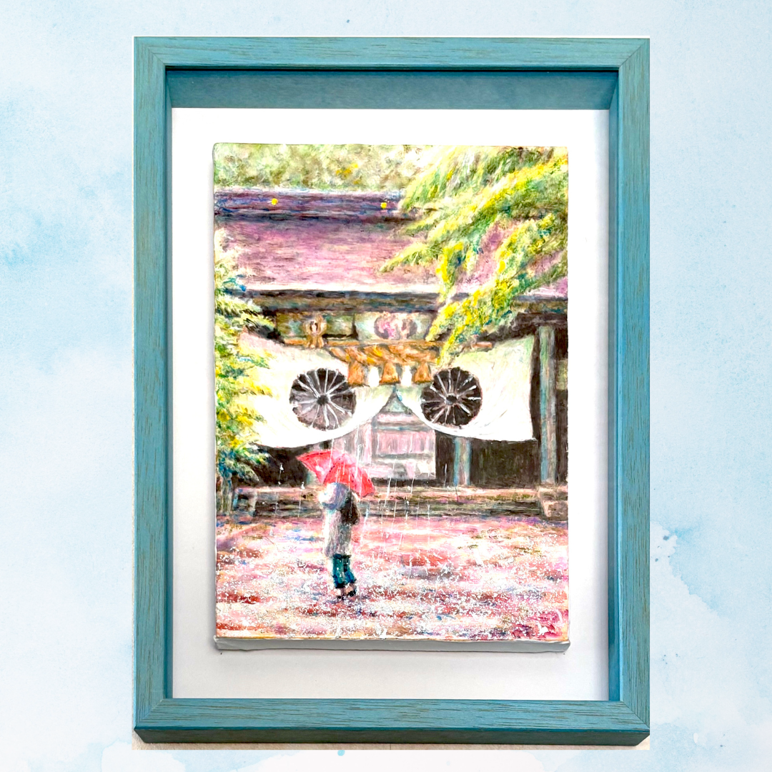 風景画「アートな街路灯の街」油彩画 SM 額付き by 福家佳則 / Fukei