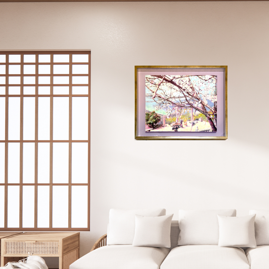風景画「春光の高屋神社」油彩画P10 額付き by 福家佳則 / Fukei-ART