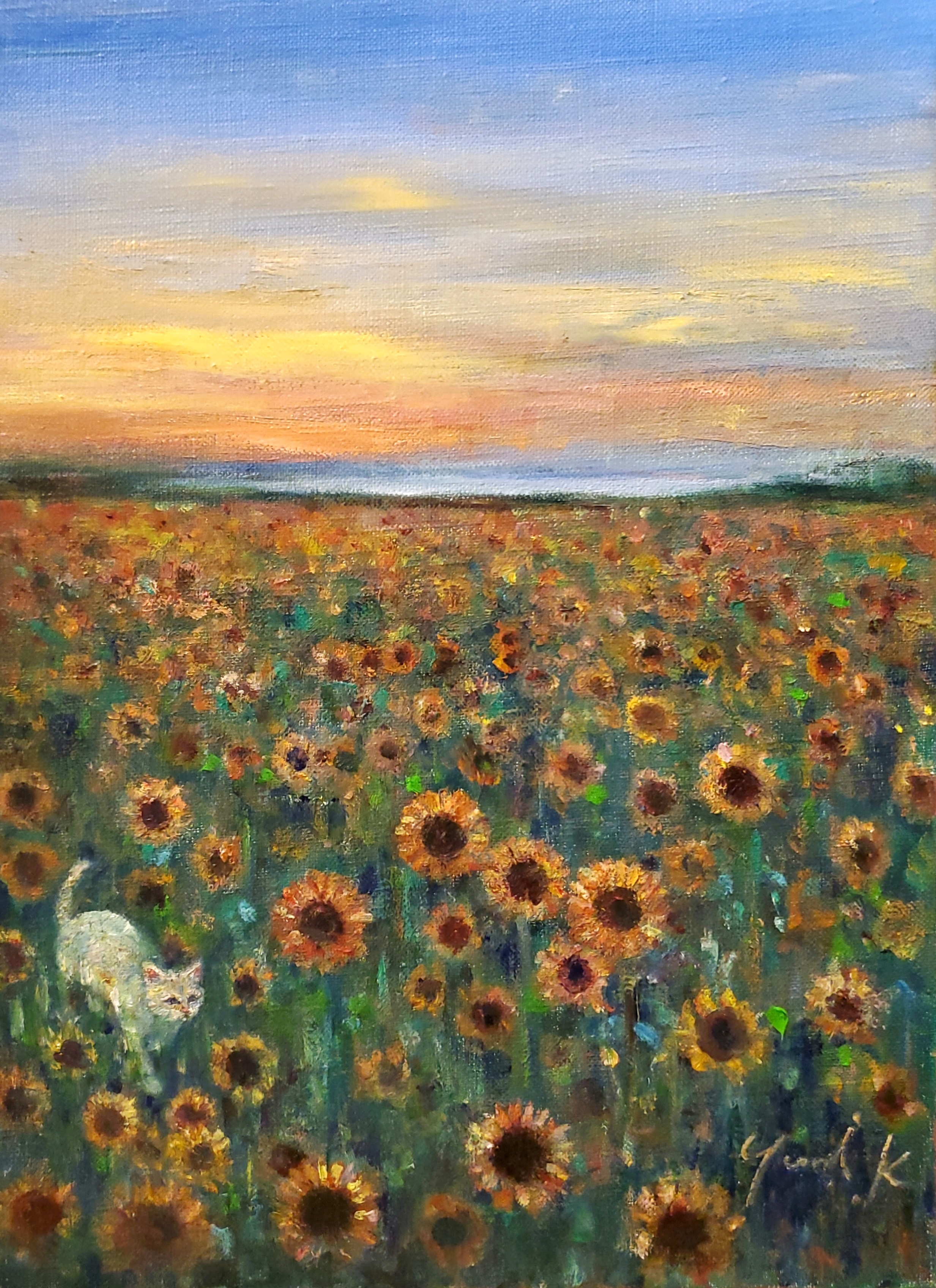 夕暮れのひまわり畑 by 神之浦由美 - 絵画販売・購入・レンタル