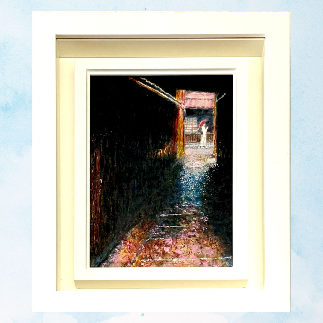 風景画「アートな街路灯の街」油彩画 SM 額付き by 福家佳則 - 絵画