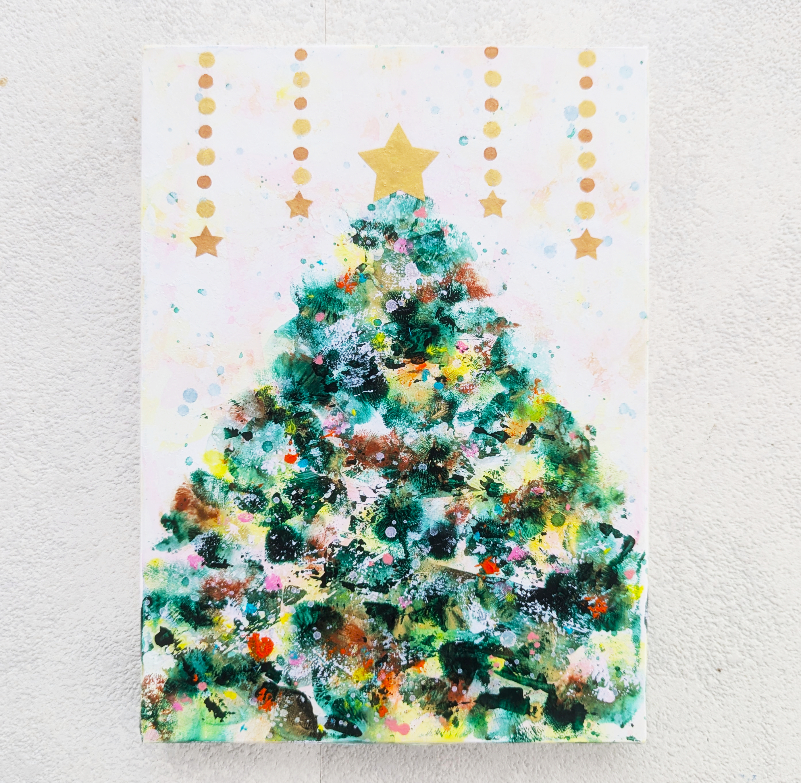 クリスマス 絵画 クリスマスツリー 雪と星の夜 by KATO SHOKO - 絵画