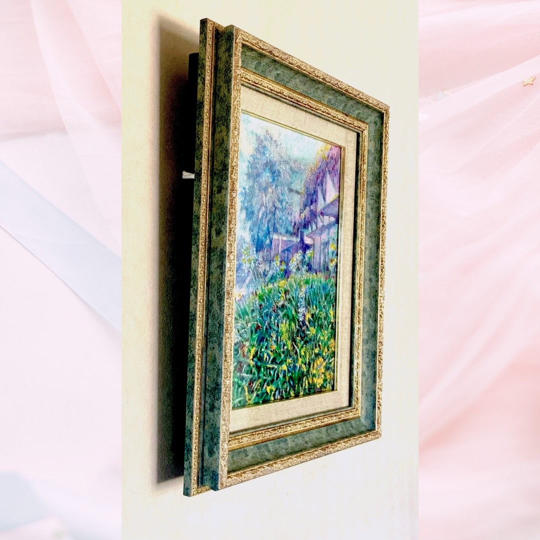 真作】絵画 油彩4号 女性像 青の背景に佇むモダンポートレート 額装