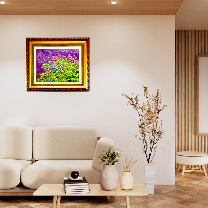 風景画「デイゴの紅い花」油彩画 F6/額付き by 福家佳則 / Fukei-ART