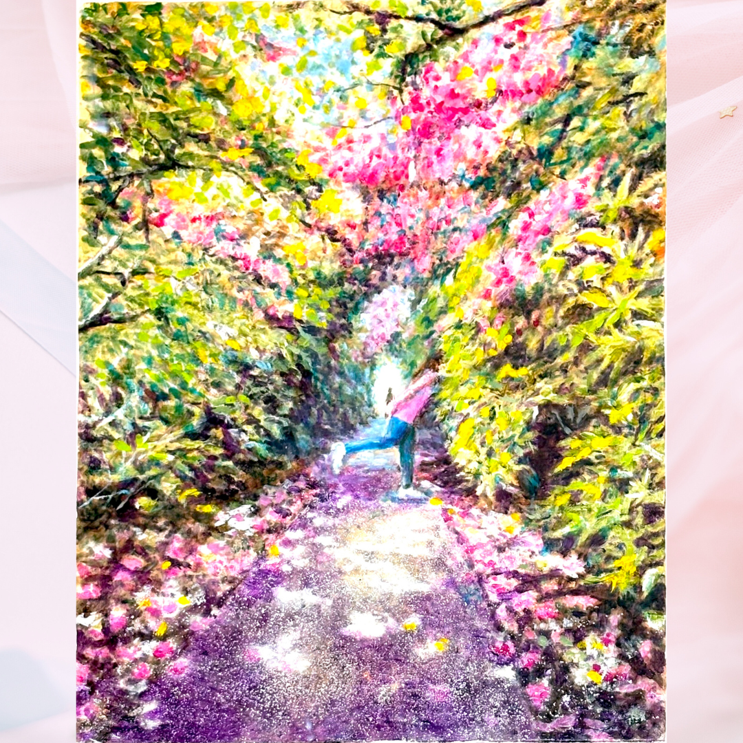 風景画「ツツジの木漏れ日」油彩画F4 額付き（アクリル面 ） by 福家
