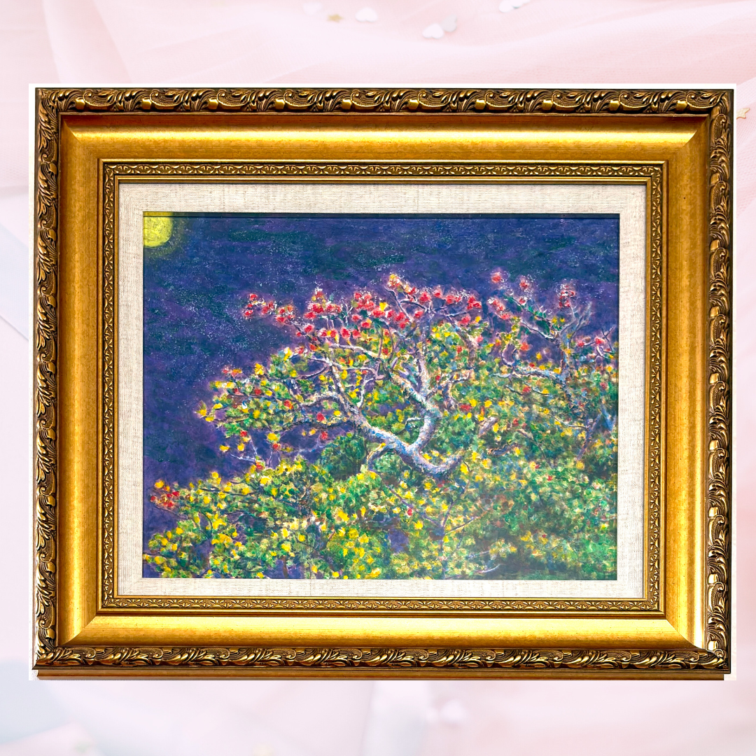風景画「デイゴの紅い花」油彩画 F6/額付き by 福家佳則 / Fukei-ART