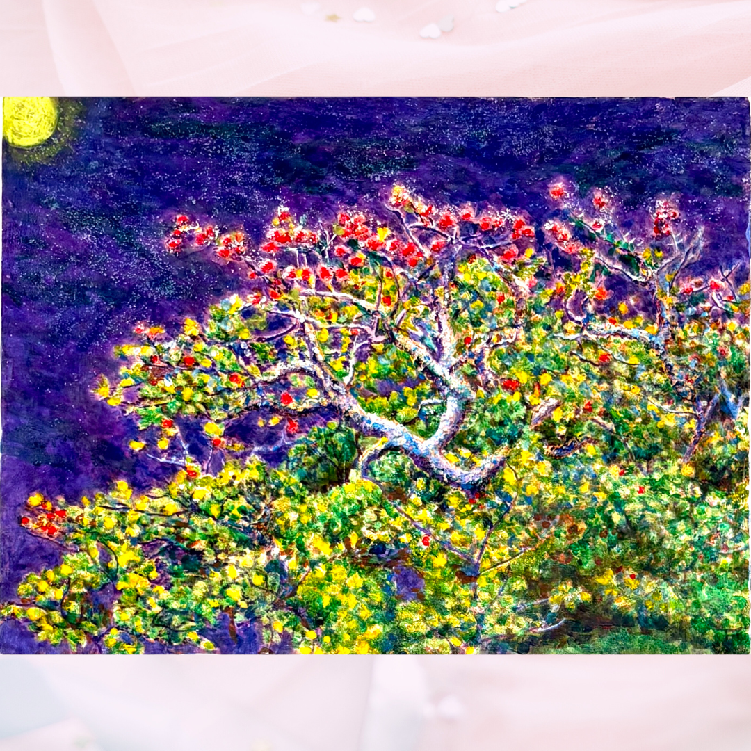 風景画「デイゴの紅い花」油彩画 F6/額付き by 福家佳則 / Fukei-ART